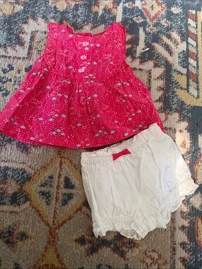Gymboree Pink Floral Dot Top with Cream Bloomer Shorts
